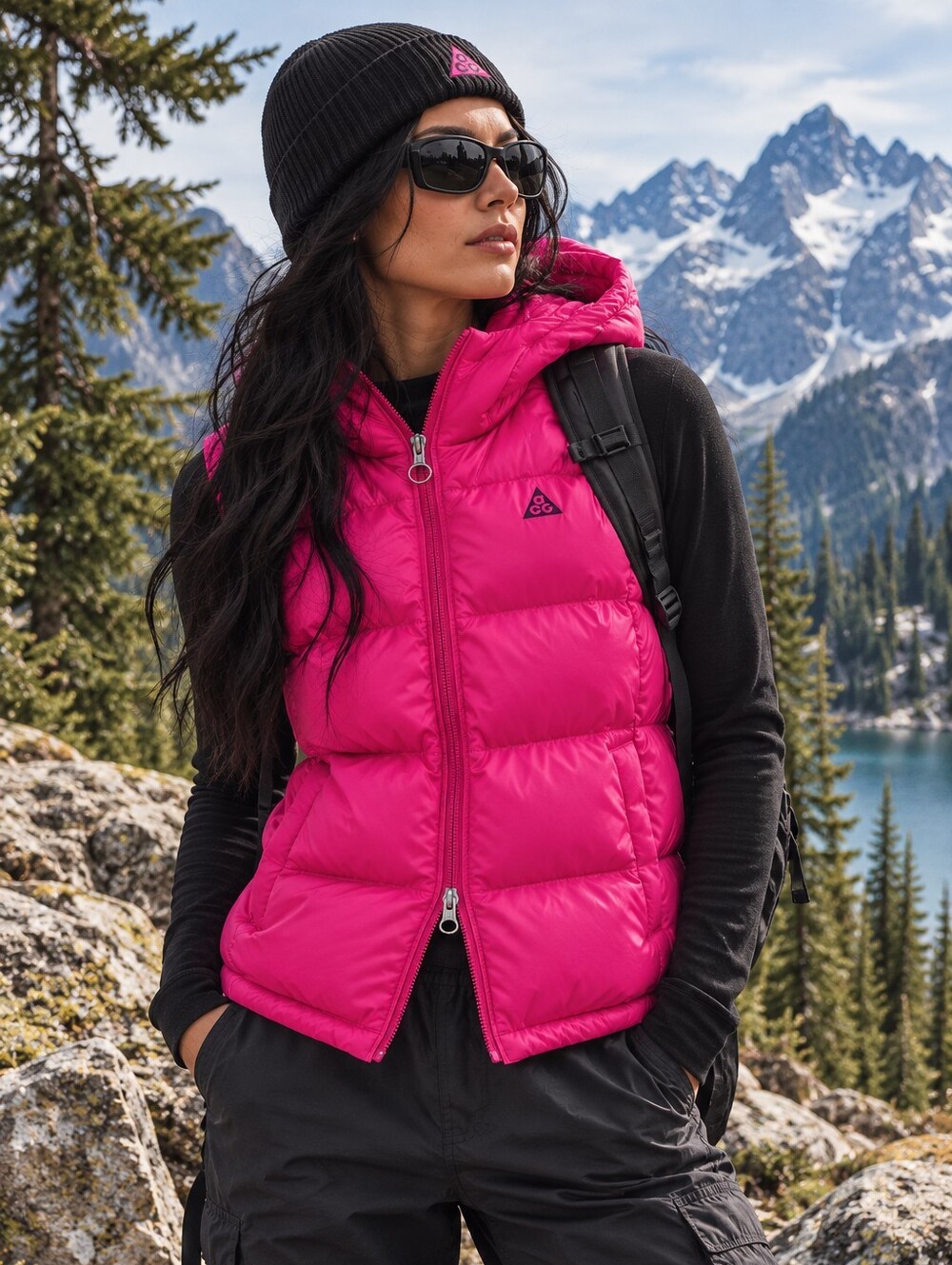 Nike ACG 550 Down Puffer Vest Women’s S Hot Pink Hooded Y2K Gorpcore